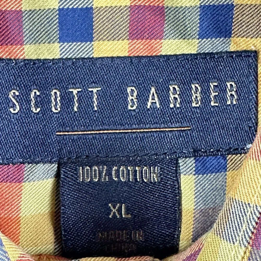 Scott Barber Shirt Mens XL Gingham Plaid Preppy Cotton Button Down Pocket LS